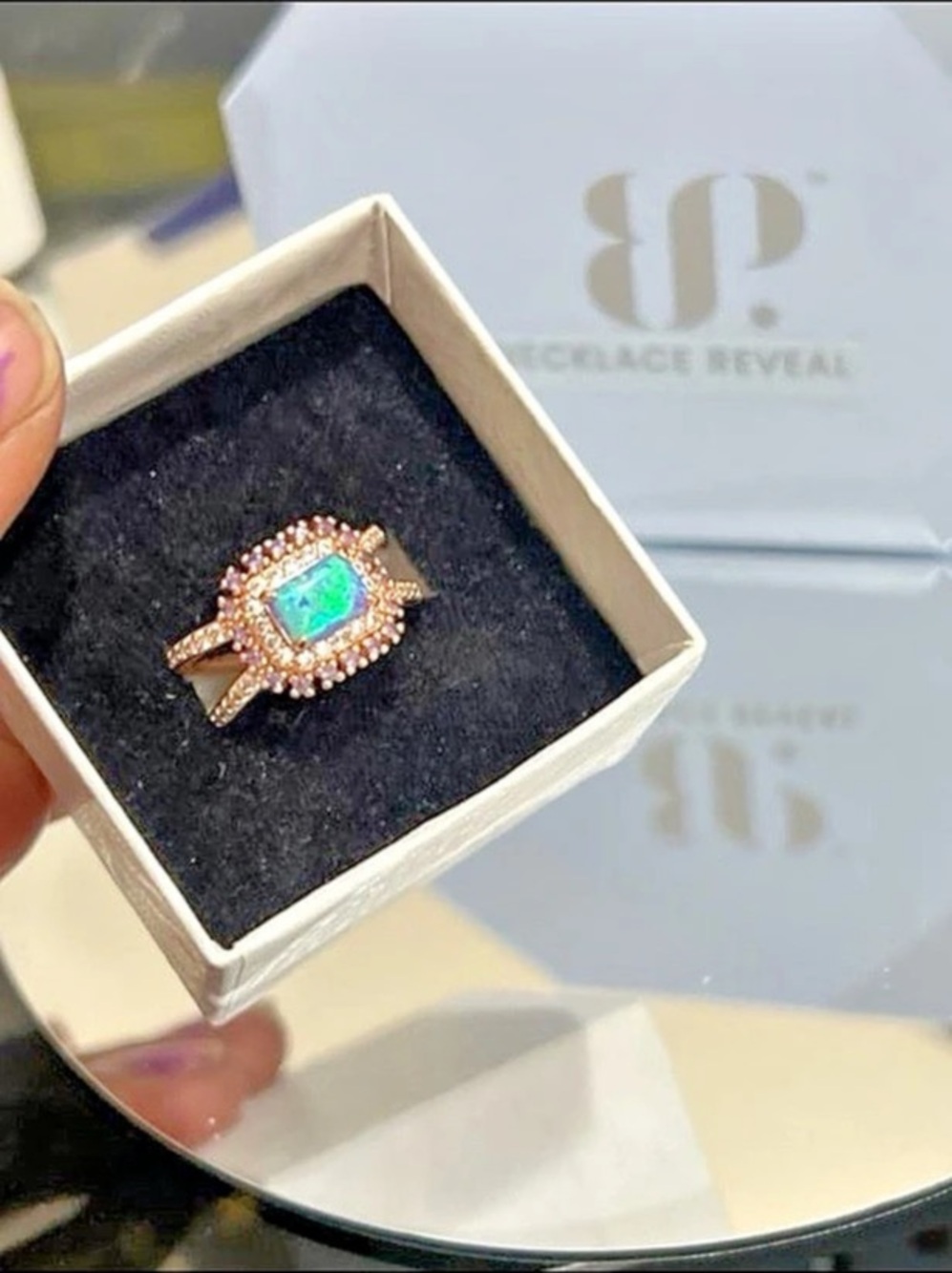 Fire opal rose gold plated size 5 RBP ring with clear cubic zirconia